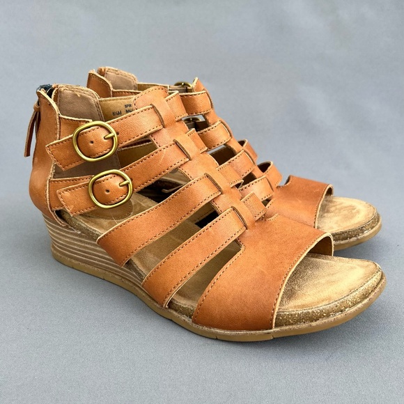 Soft Shoes - SOFT Iris Caged Wedge Leather Sandal Brown Women's 8.5 US Size